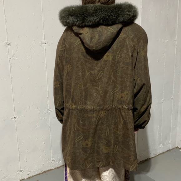 Vintage Paisley Jacket Coat Fur Trimmed Hood Removable Fur Lined Vest Large EUC - Picture 3 of 13
